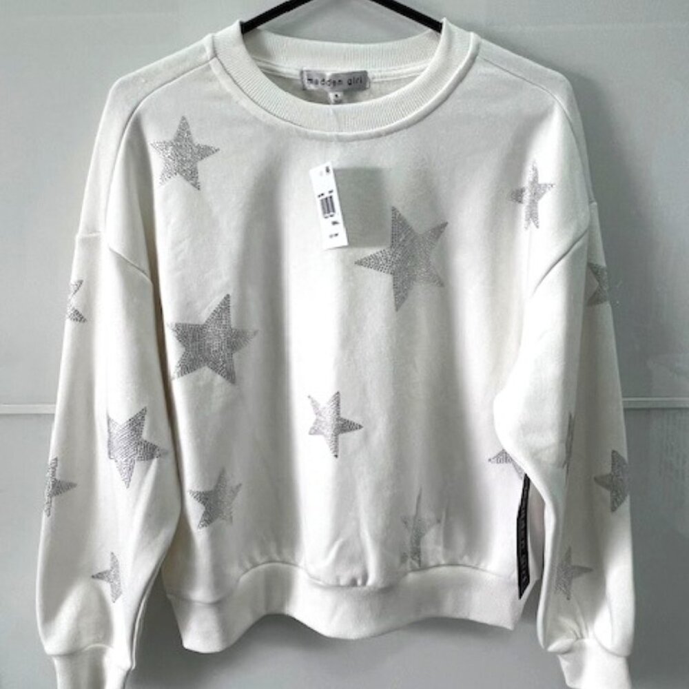 Madden Girl Juniors' Star Rhinestone Crewneck Sweatshirt Size Small